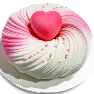 Oslo Love Nest, two-color velvet mousse cake with mini cake decor