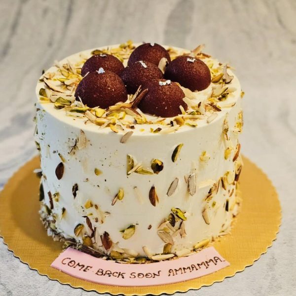 Gulaab Jaamun Cake with layered sponge and filling