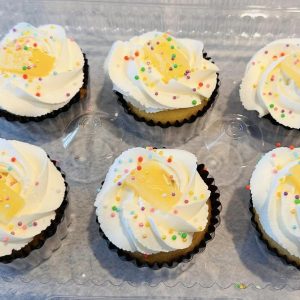 Set of 6 large cupcakes with colored liners.