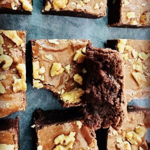 Eggless brownies in a 7" x 7" pan from Blissful Bites by Richa
