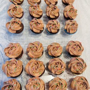 Set of 12 mini cupcakes with colored liners.
