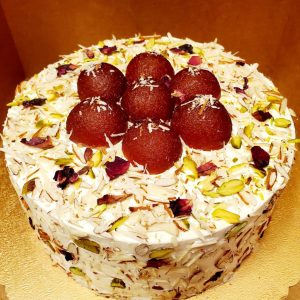 Gulaab Jaamun Cake with layered sponge and filling