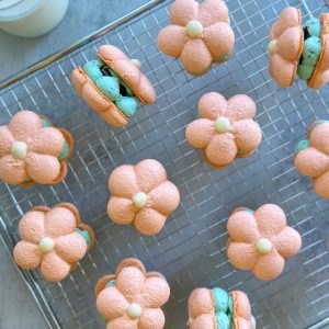 Delightful collection of cute flower macarons in sets of 10.