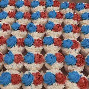 Delightful mini cupcakes with swirled frosting in various flavors.