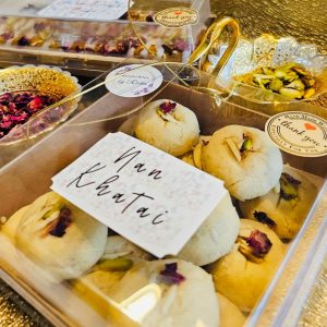 Buttery, nutty, eggless Nan Khatai cookies in a gift pack