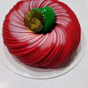 Oslo Love Nest, two-color velvet mousse cake with mini cake decor