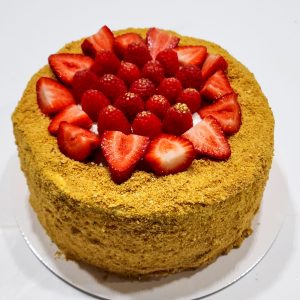SilkyCakes 7-inch multi-layered honey cake, berry topping