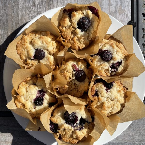 6 freshly baked blueberry muffins packed in bulk