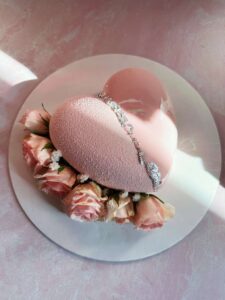 Heart Rose Cake by V Heart-shaped rose cake, customizable for special occasions