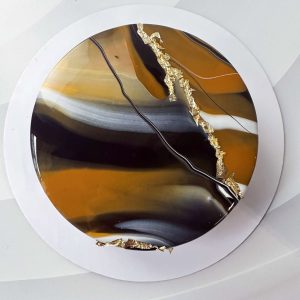 Glorious Golden Mousse Cake with golden marble glaze and gold leaf