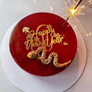 Year of the Snake chocolate cake with sparkler