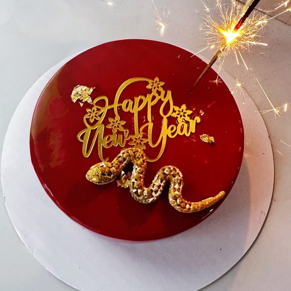 Year of the Snake chocolate cake with sparkler
