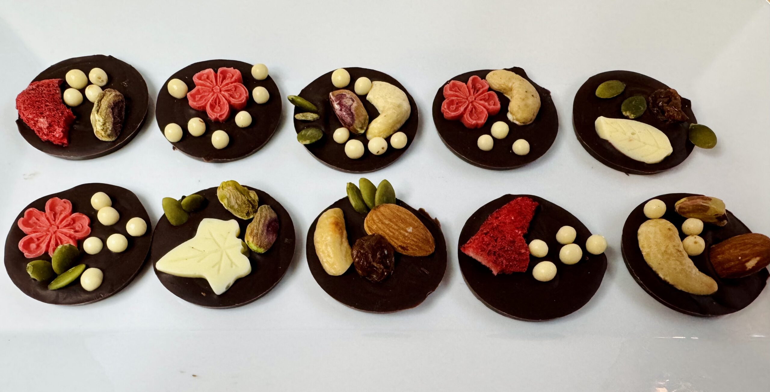 French Mendiants – Pack of 8 Assorted Chocolate Discs (White, Dark, Milk & Ruby) by Revs