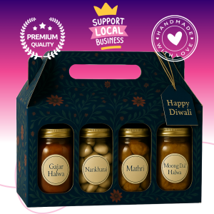 4 Jar Gift Pack – Gajar Halwa, Nankhatai, Mathri, and Moong Dal Halwa
